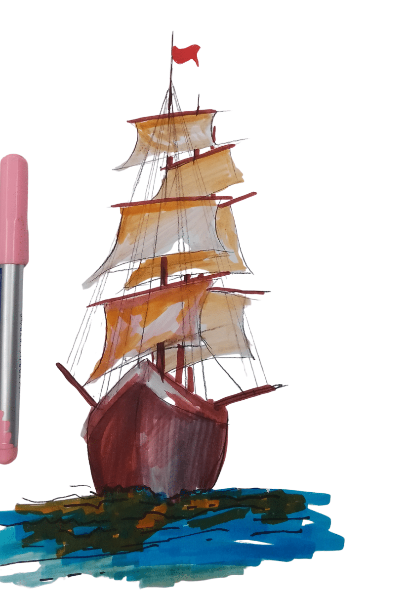 Pirate Ship Drawing with Colour Pirate Ship Drawing with Colour