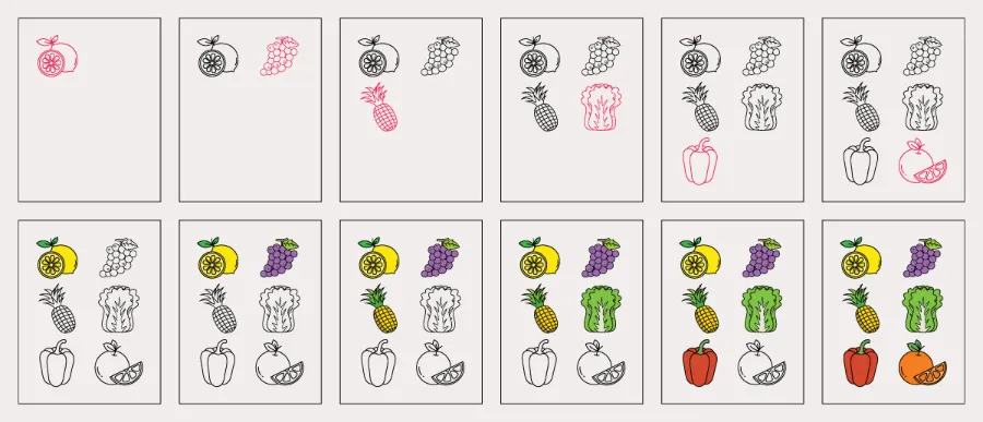 Fruit and Vegetables Drawing for Kids