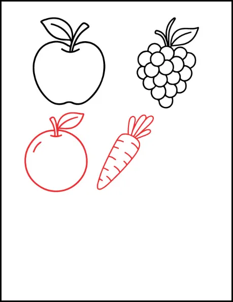 Step 3: Draw an Orange and a Carrot
