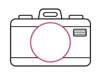 Step 4: Draw a big circle for the lens.