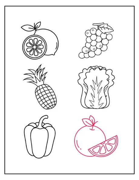 Step 6: Draw an Orange Beside the Bell Pepper